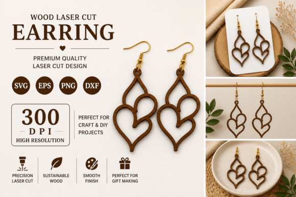 Create with the Double Heart Teardrop Wood Earrings SVG