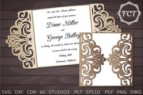 Elegant Gate Fold Wedding Invitation SVG Template
