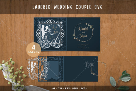 Elegant Layered Wedding Couple Invitation SVG