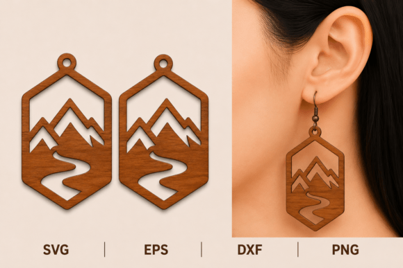 Mountain Landscape SVG Laser Cut Earring Design