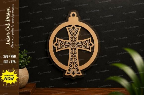Ornamental Round Cross Laser Cut SVG: Premium Design File Set