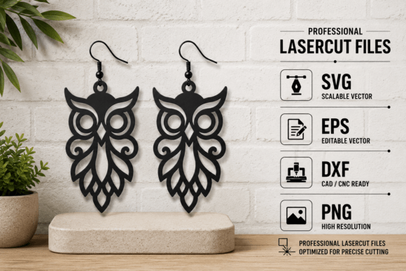 Owl Earring SVG: Laser Cut Files for Elegant Designs